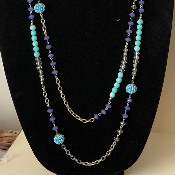 Loft gray, blue, purple beads, silver chain necklace - Picture 8 of 10